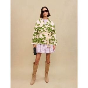 Maje Maloas Imprime Macrame Aloha Beige Belted Cardigan Jacket NEW